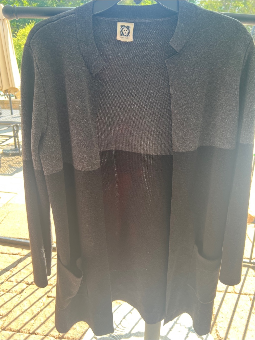 Anne Klein Two-Tone Charcoal and Black Open-Front Blazer Cardigan